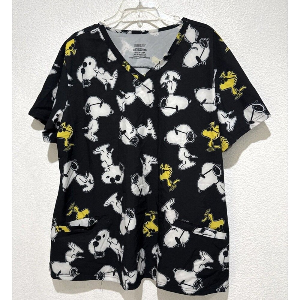 Peanuts Black Snoopy Woodstock Short Sleeve V Neck Tee Shirt Womens Plus Size 2X